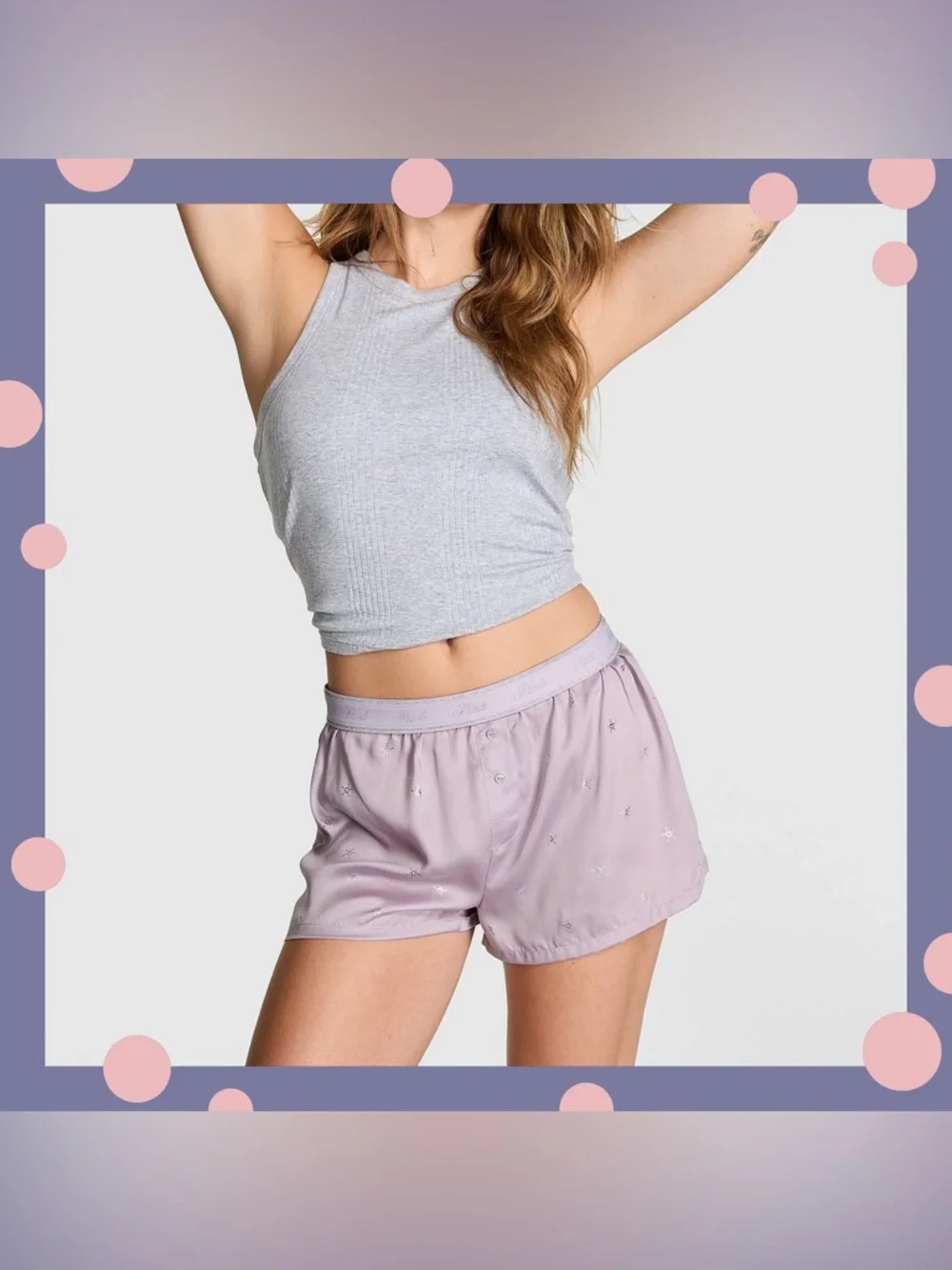 PINK Victoria’s Secret Silky Sleep Boxy PJ Shorts Spring Violet Foil Sz S Comfy